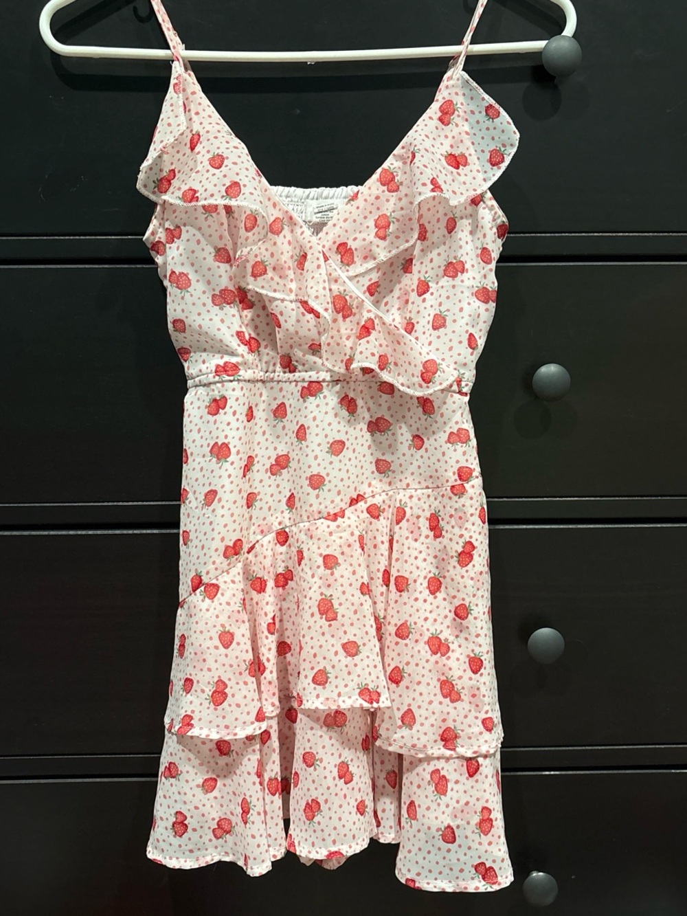 Strawberry Print Ruffle Romper - Pink